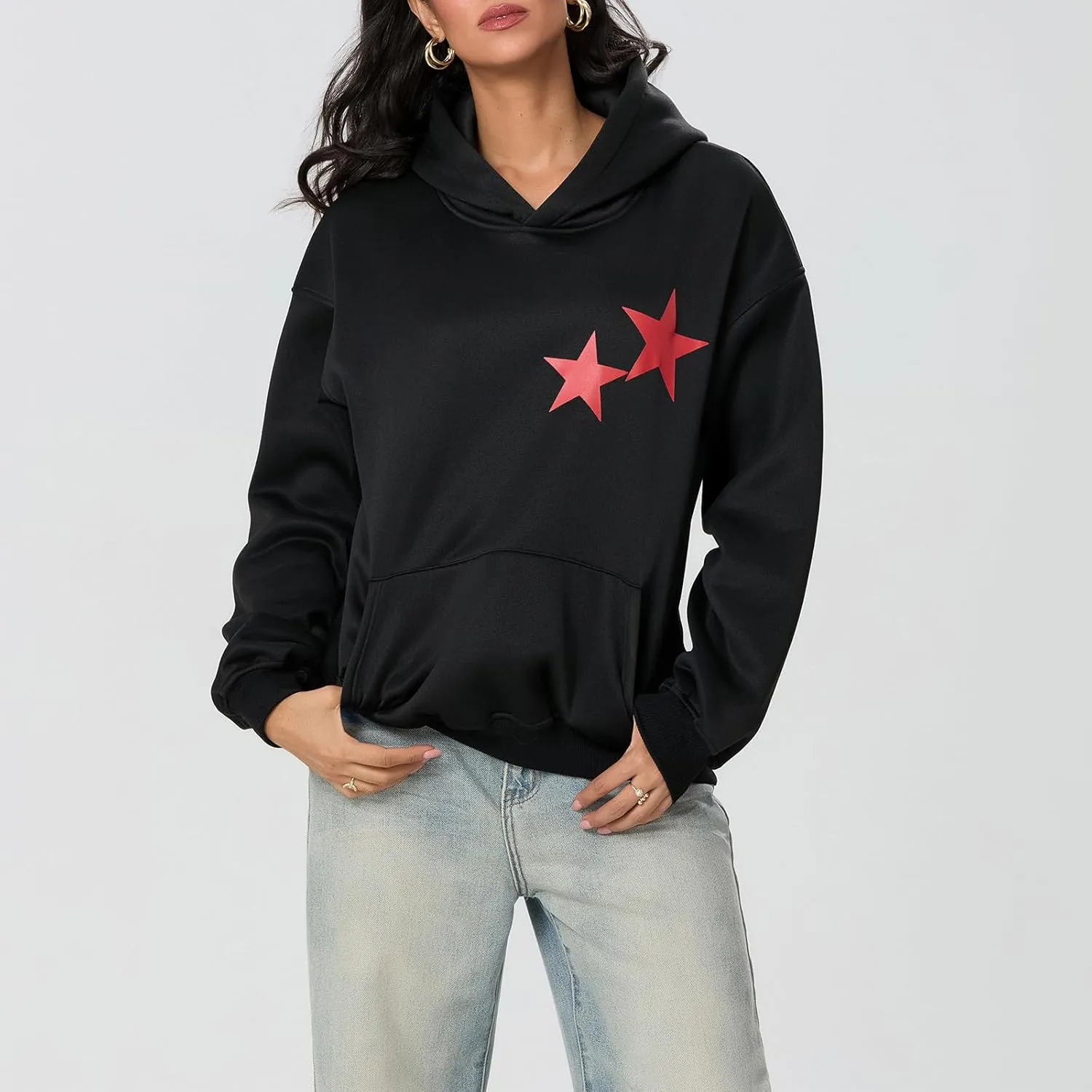 Women Cute Oversized Hoodies Y2k Graphic Embroidered Top Teen Girl Preppy Loose Fit Flower Fall Sweatshirt Streetwear