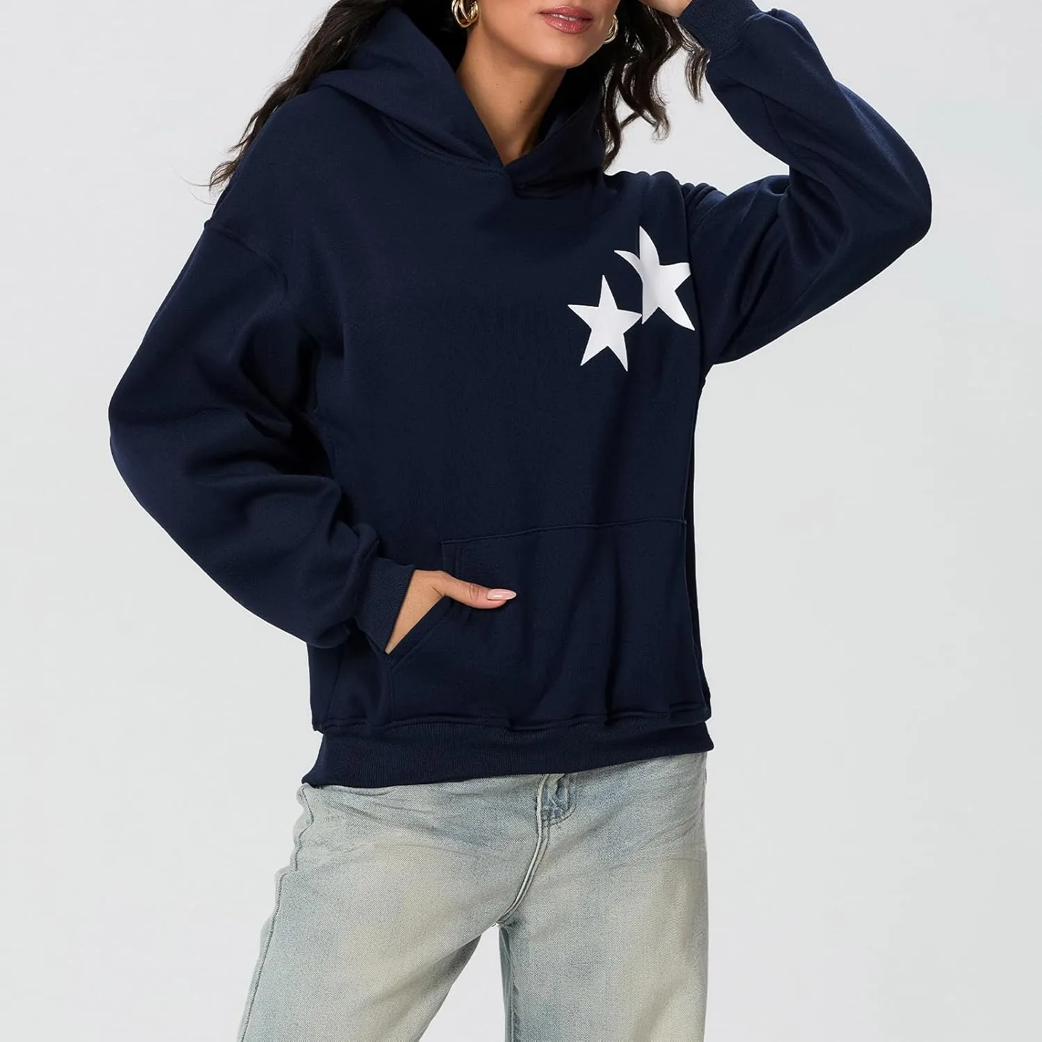 Women Cute Oversized Hoodies Y2k Graphic Embroidered Top Teen Girl Preppy Loose Fit Flower Fall Sweatshirt Streetwear