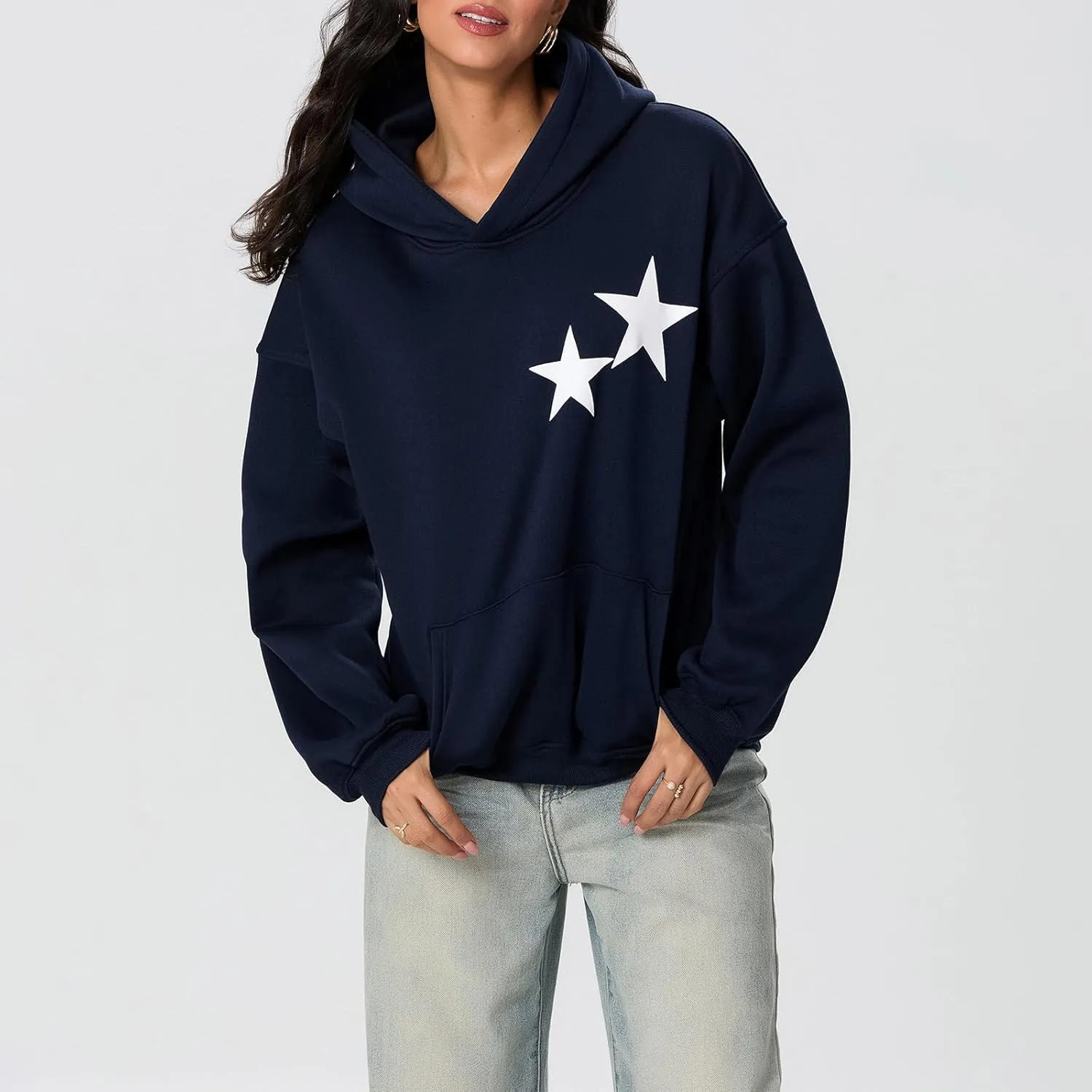 Women Cute Oversized Hoodies Y2k Graphic Embroidered Top Teen Girl Preppy Loose Fit Flower Fall Sweatshirt Streetwear