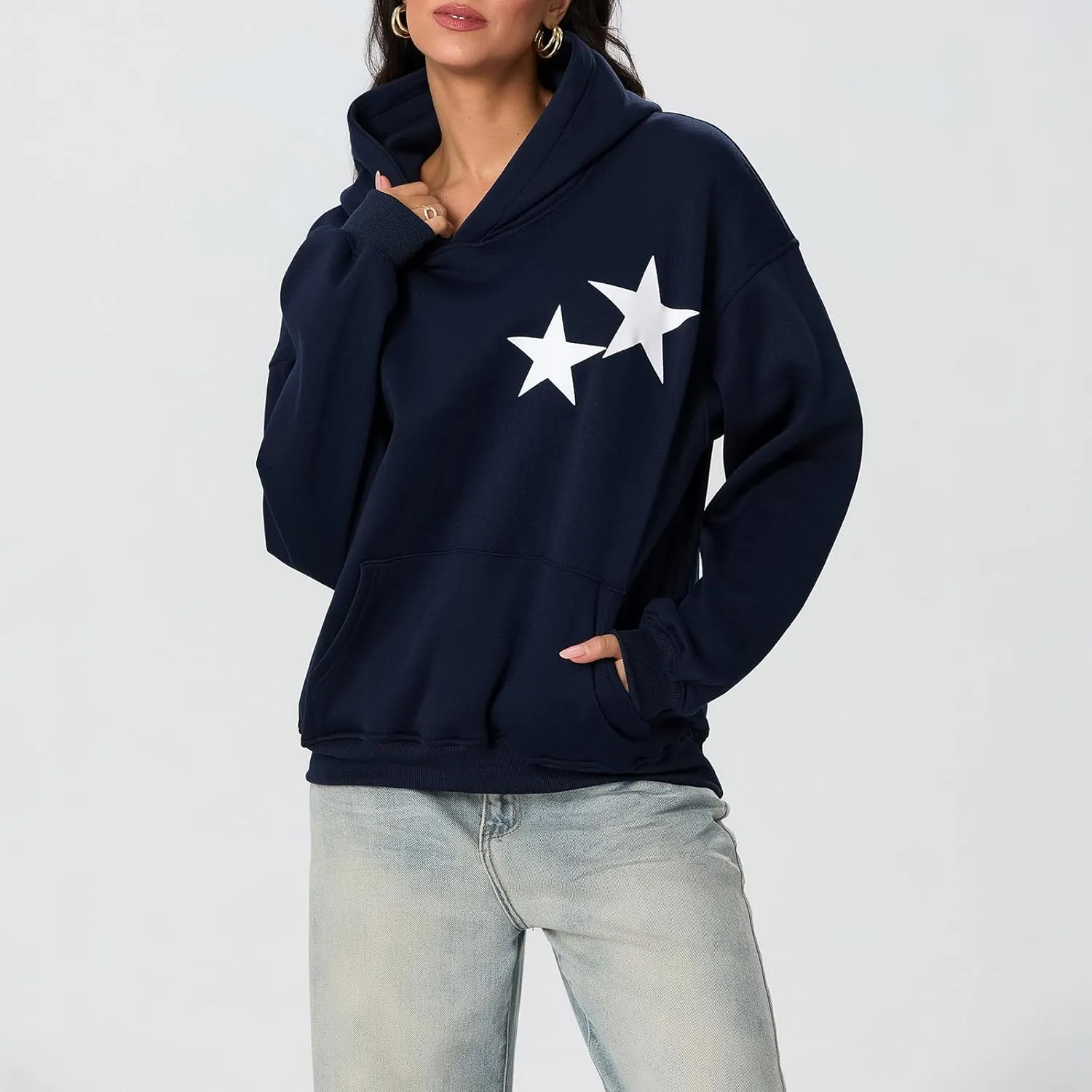 Women Cute Oversized Hoodies Y2k Graphic Embroidered Top Teen Girl Preppy Loose Fit Flower Fall Sweatshirt Streetwear