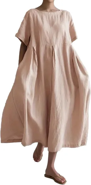 Women Fashion Solid Loose Dress Pullover Round Neck Over The Knee Long Skirt Womens Jean Shirt Dress
