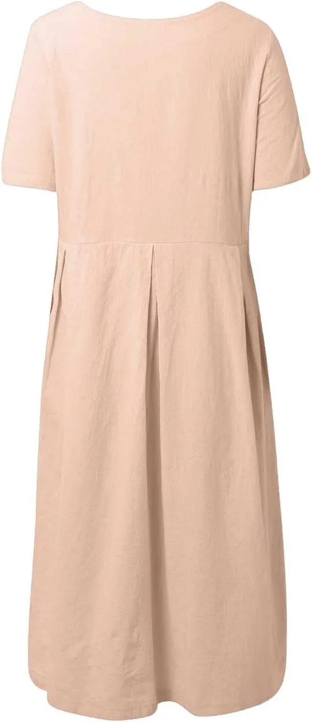 Women Fashion Solid Loose Dress Pullover Round Neck Over The Knee Long Skirt Womens Jean Shirt Dress