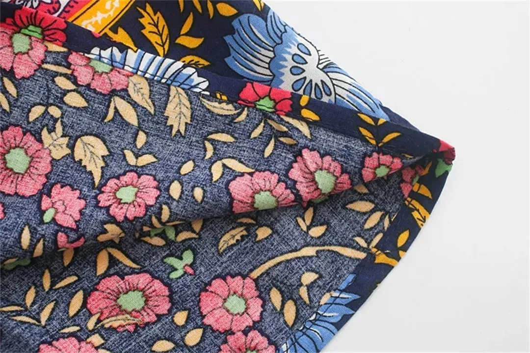 Women Floral Printed High Elastic Waist Beach Bohemian Long Skirt Rayon Cotton A-Line Maxi Skirts