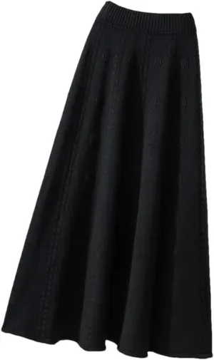 Women Knitted A Line Skirts Women High Waist Sweater Skirts Elegant Pleated Maxi Midi Skirt
