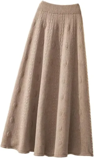 Women Knitted A Line Skirts Women High Waist Sweater Skirts Elegant Pleated Maxi Midi Skirt