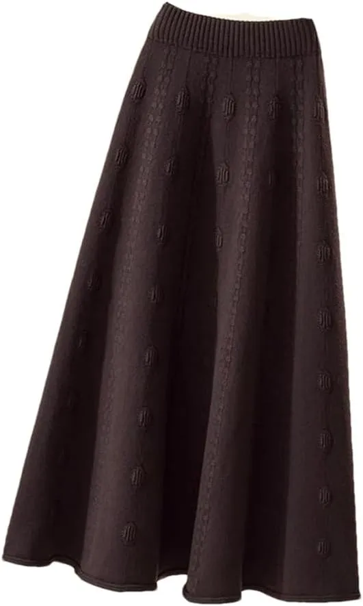 Women Knitted A Line Skirts Women High Waist Sweater Skirts Elegant Pleated Maxi Midi Skirt