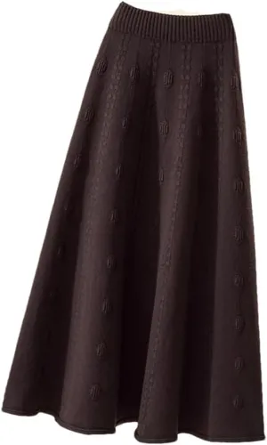 Women Knitted A Line Skirts Women High Waist Sweater Skirts Elegant Pleated Maxi Midi Skirt