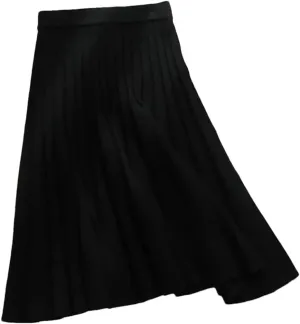 Women Knitted Midi Skirt Elegant A-Line High Waist Pleated Long Skirt Spring Autumn Winter Casual Skirt
