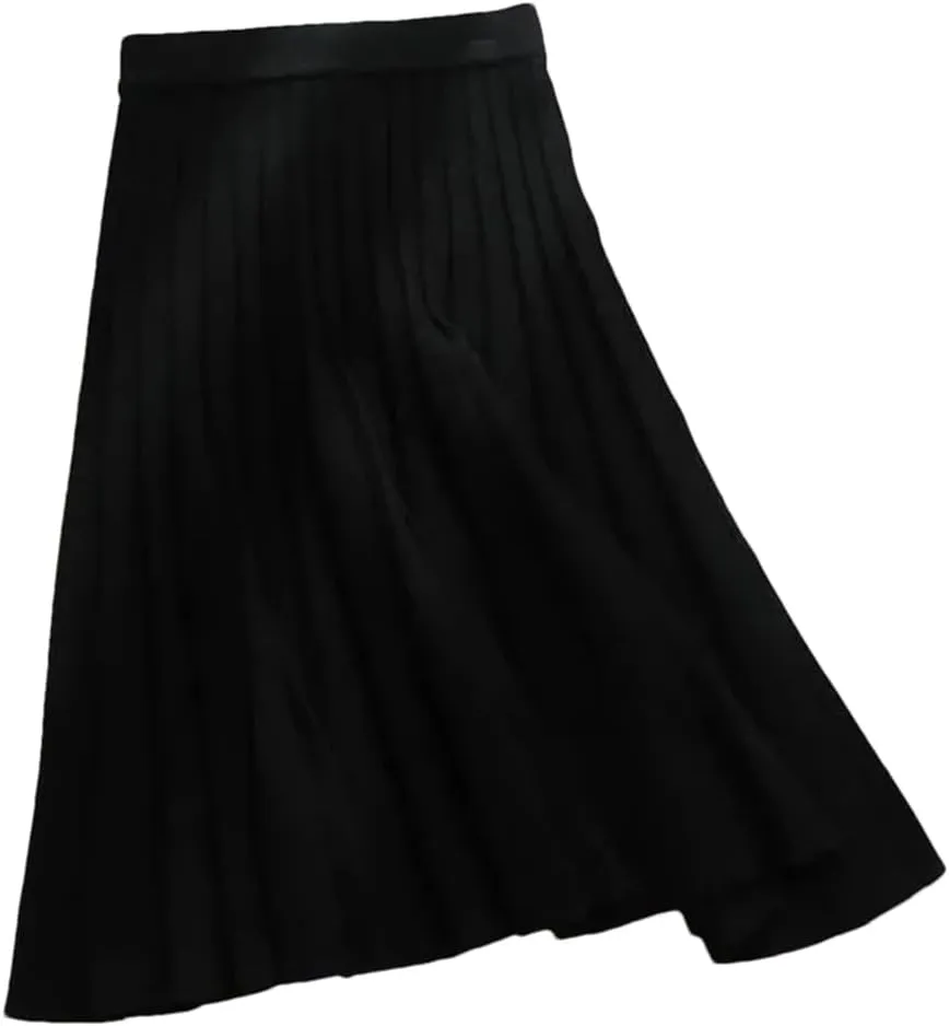 Women Knitted Midi Skirt Elegant A-Line High Waist Pleated Long Skirt Spring Autumn Winter Casual Skirt