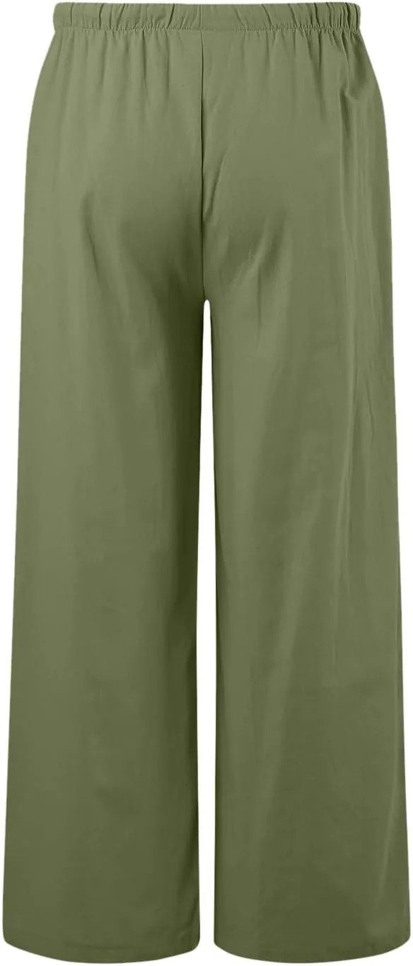 Women Linen Pants 2025 Summer Casual Loose Wide Leg Palazzo Pants Lightweight High Waist Beach Flowy Trousers