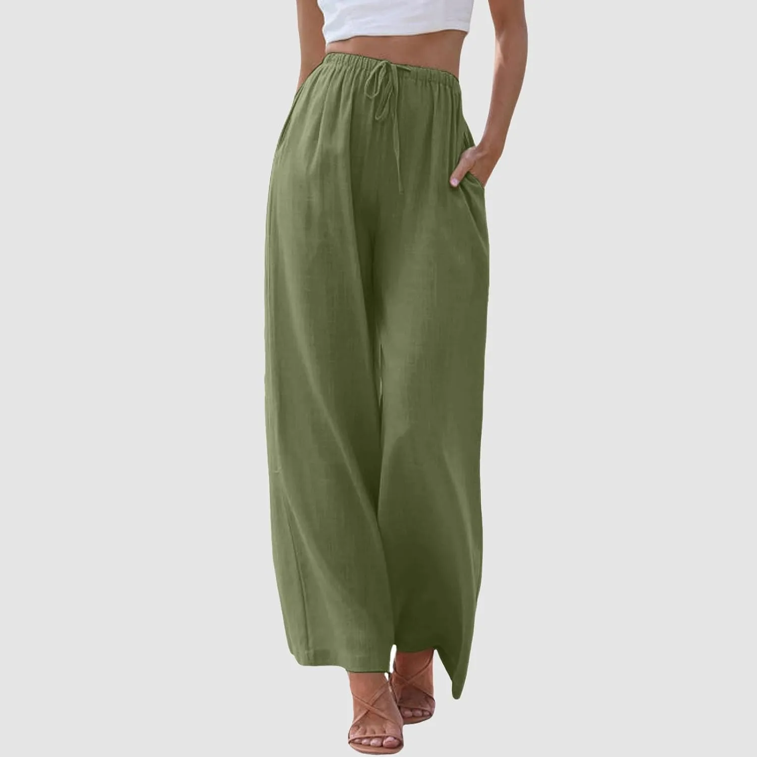 Women Linen Pants 2025 Summer Casual Loose Wide Leg Palazzo Pants Lightweight High Waist Beach Flowy Trousers
