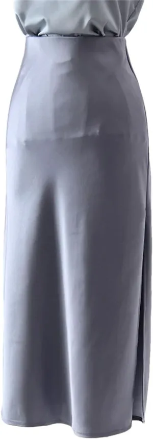 Women Midi Satin Skirts Summer Slim Fit Silk A Line Casual Solid Midi Skirt