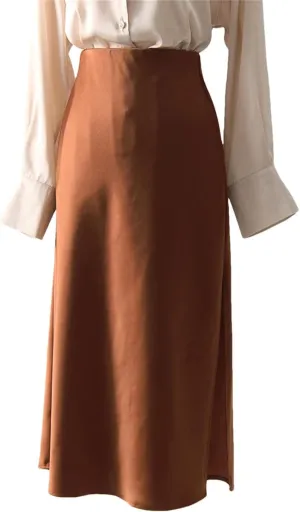 Women Midi Satin Skirts Summer Slim Fit Silk A Line Casual Solid Midi Skirt