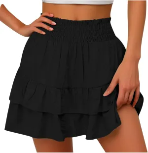 Women Ruffle Mini Skirts Smocked Waist Pleated Tiered Ruffle Hem Short Skirt Summer Casual Half Dress 2025 New
