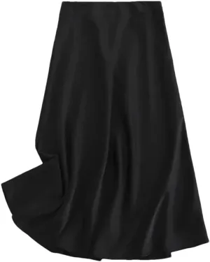 Women Solid Satin Midi Skirt Vintage Side Zipper Office Ladies Elegant A-Line Skirts