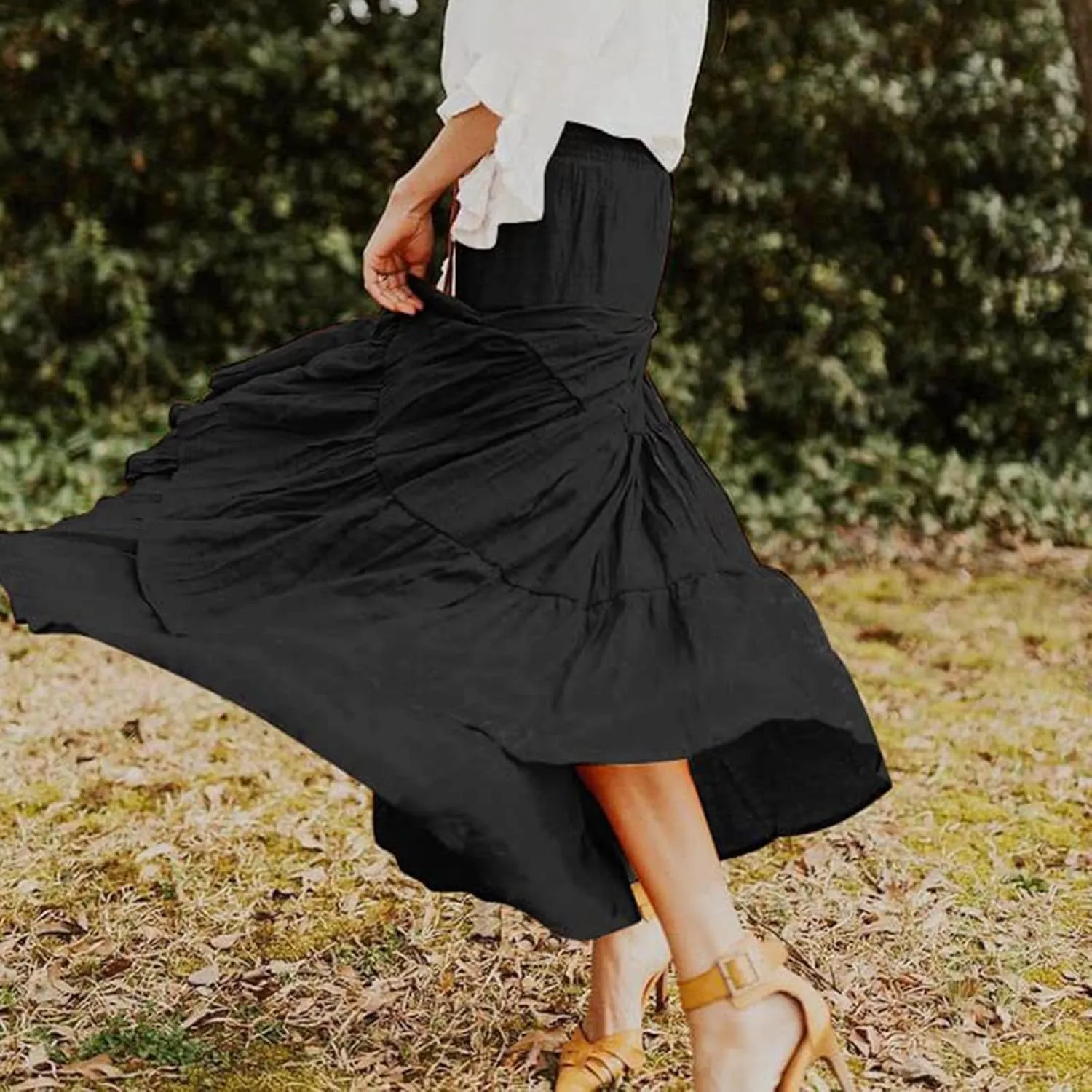 Women Summer Maxi Skirt Elastic High Waist Flowy Boho Casual Tiered Aline Long Beach Skirts 2024 Trendy Outfits