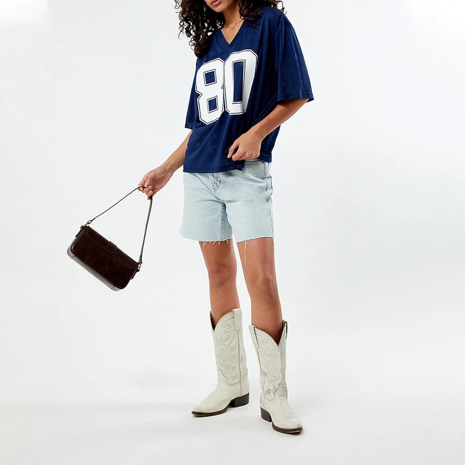 Women Y2k Oversized Jersey Shirt Number Print Short Sleeve V Neck Mesh T Shirt Summer Casual Grunge Sporty Streetwear