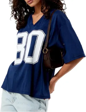 Women Y2k Oversized Jersey Shirt Number Print Short Sleeve V Neck Mesh T Shirt Summer Casual Grunge Sporty Streetwear