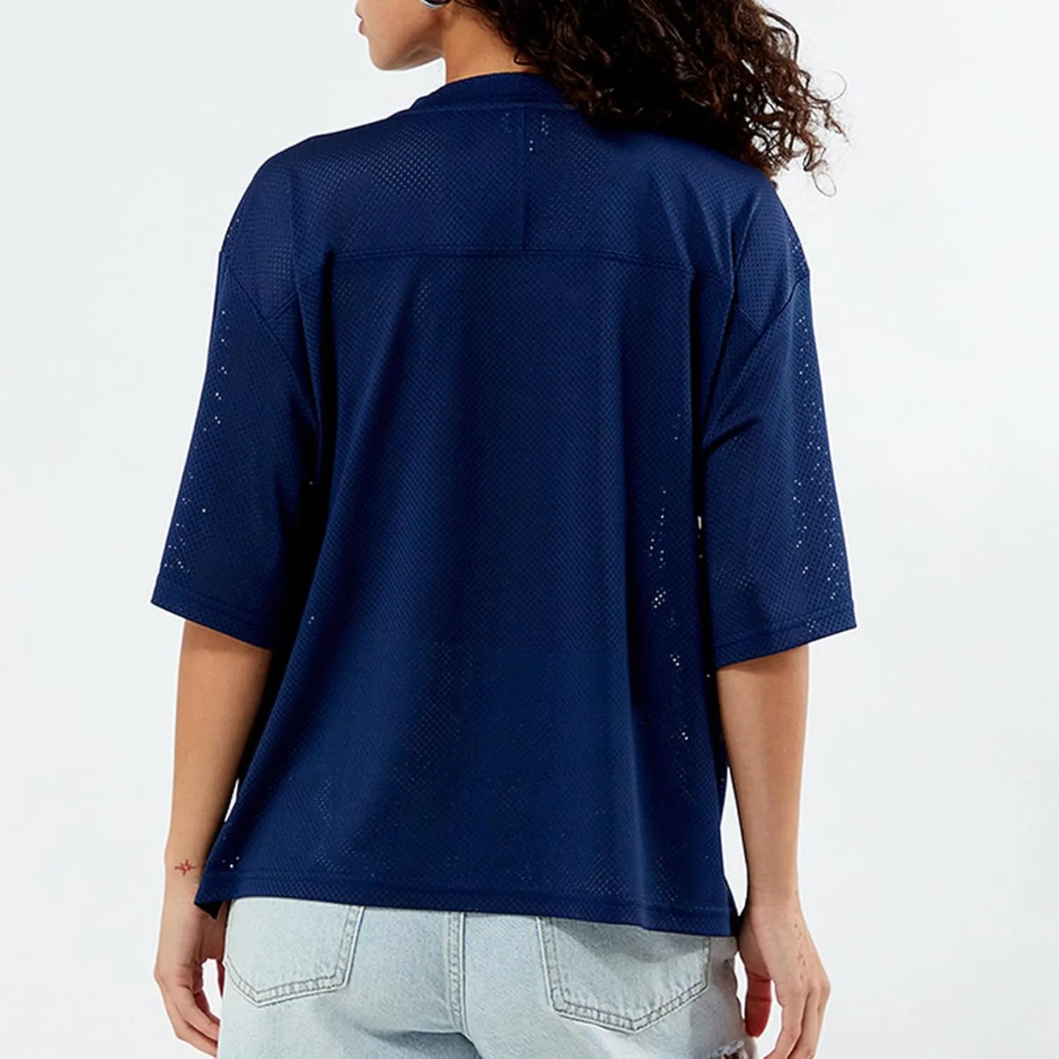 Women Y2k Oversized Jersey Shirt Number Print Short Sleeve V Neck Mesh T Shirt Summer Casual Grunge Sporty Streetwear