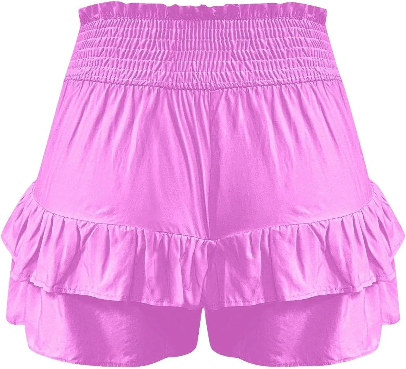 Women's 2025 Bohemian Stretch Waist Solid Pleated Flared Ruffle Mini Skater Skirt, S-2XL