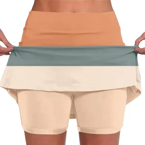 Women's Athletic Skorts Trendy High Waist Color Block Golf Skirt with Built-in Shorts Summer Running Skirts Pants