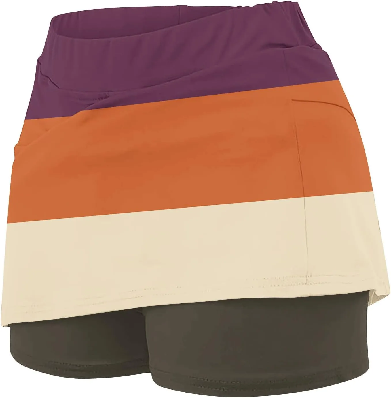 Women's Athletic Skorts Trendy High Waist Color Block Golf Skirt with Built-in Shorts Summer Running Skirts Pants