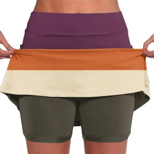 Women's Athletic Skorts Trendy High Waist Color Block Golf Skirt with Built-in Shorts Summer Running Skirts Pants
