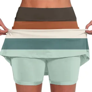 Women's Athletic Skorts Trendy High Waist Color Block Golf Skirt with Built-in Shorts Summer Running Skirts Pants