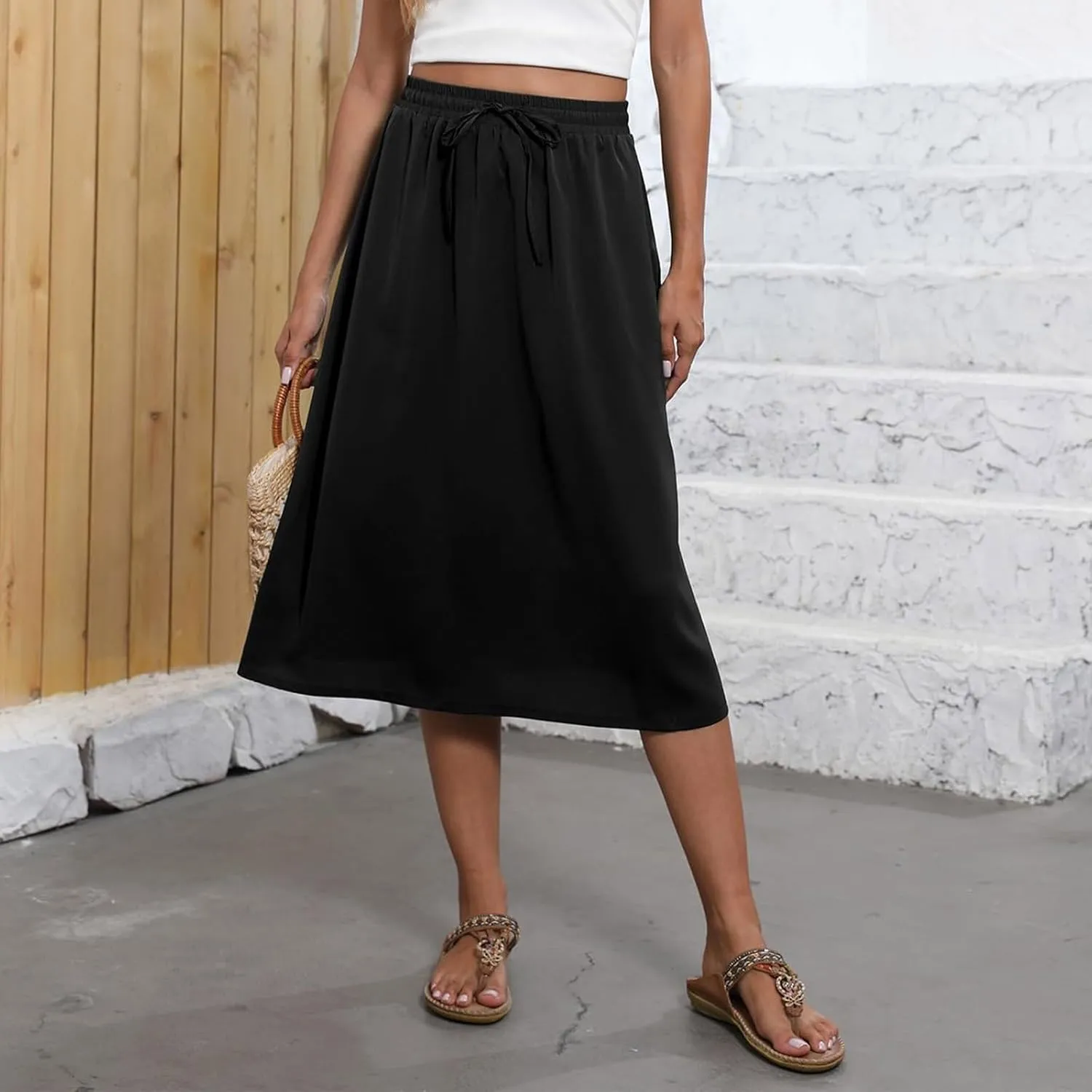 Women's Beach Vacation Clothes Casual Loose Trendy Elastic High Waist Floral Print Bohemian Maxi Skirts 2025, S-2XL
