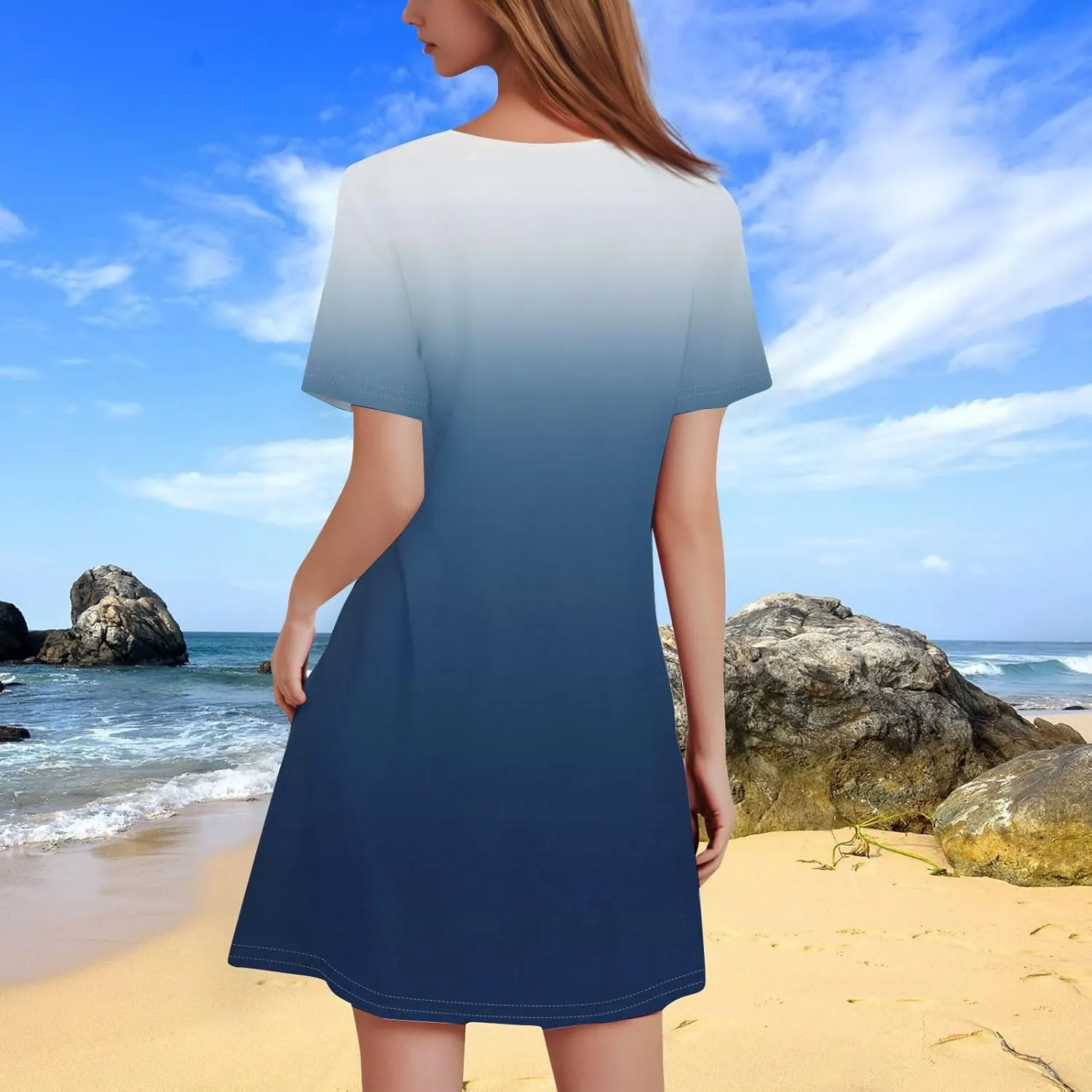 Women's Casual A-Line Dresses Summer Floral Tshirt Dress Short Sleeve Mini Dress Flowy Sundresses