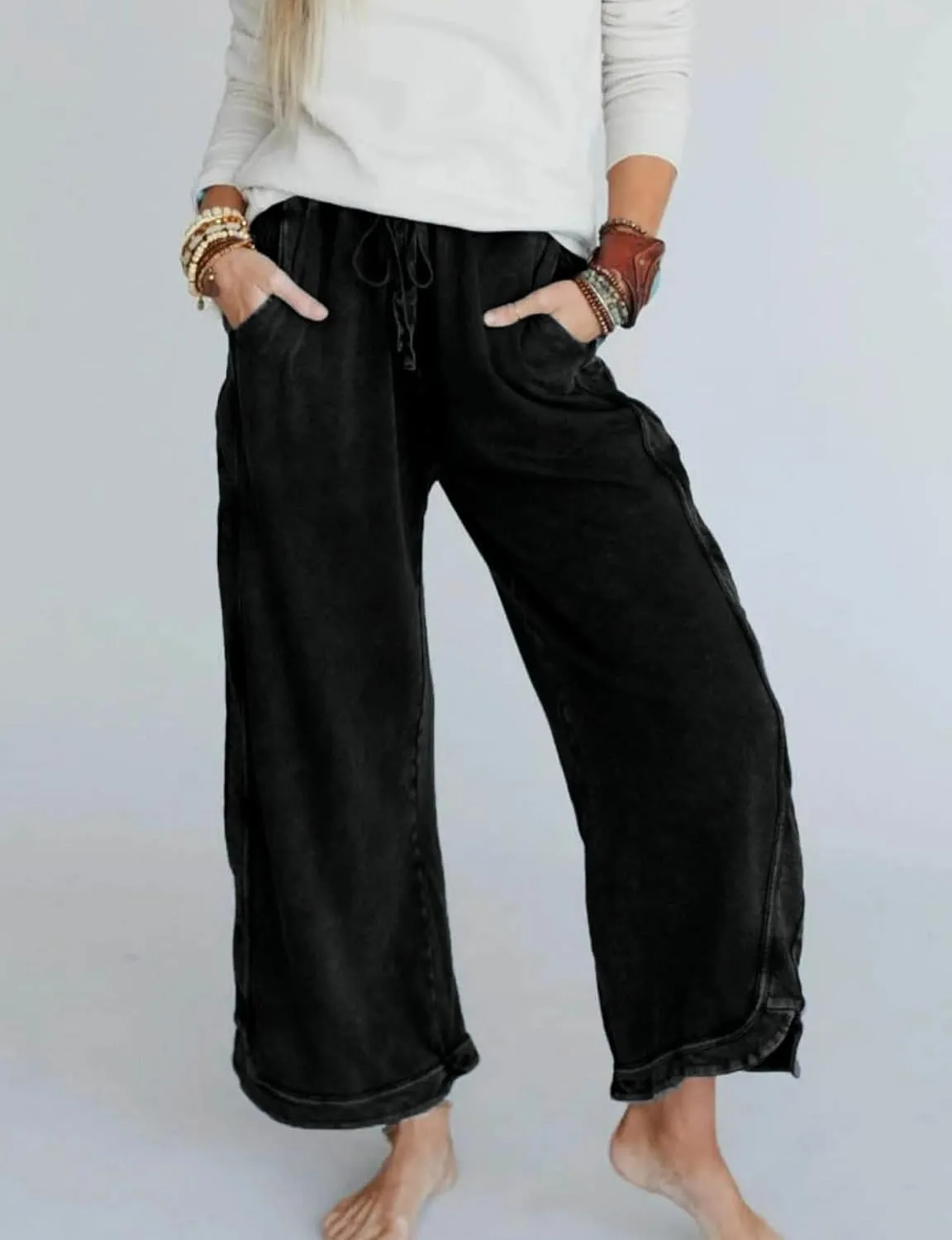 Women's Casual Wide Leg Pants High Waist Drawstring Sweatpants Baggy Athletic Trousers with Pockets