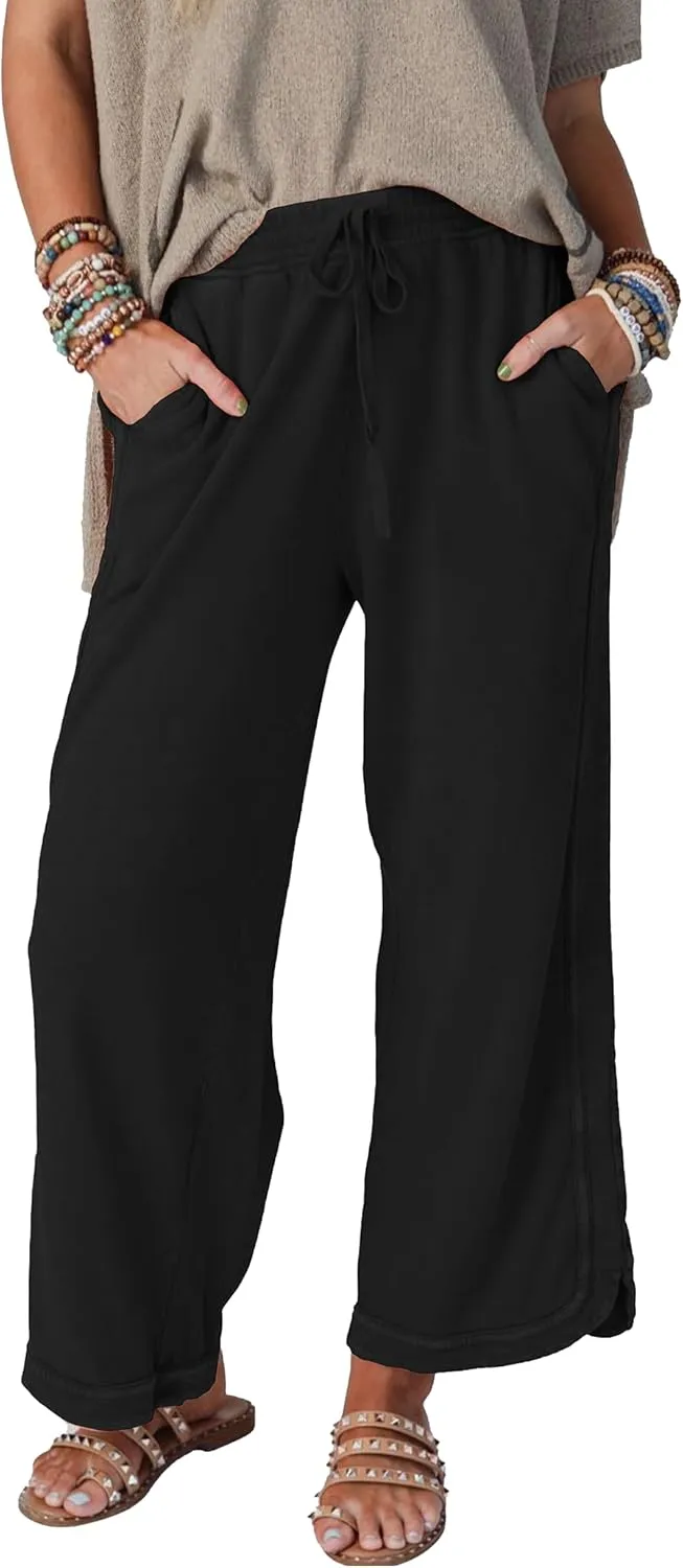 Women's Casual Wide Leg Pants High Waist Drawstring Sweatpants Baggy Athletic Trousers with Pockets