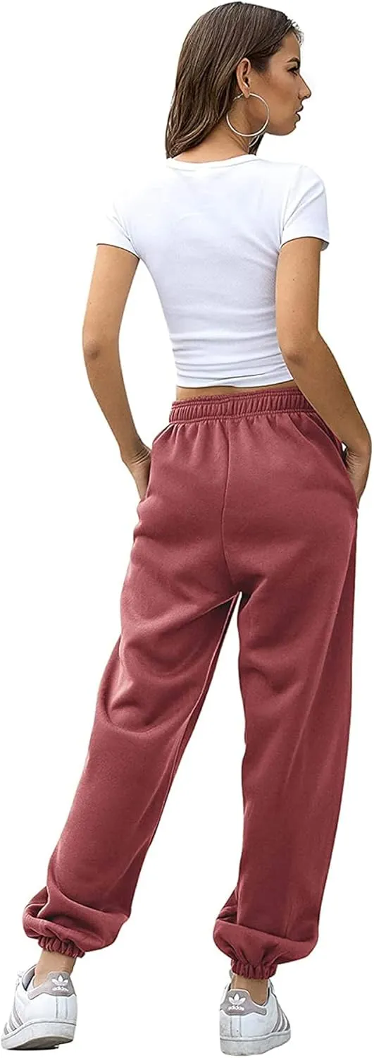 Womens Cinch Bottom Sweatpants Pockets High Waist Sporty Gym Athletic Fit Jogger Pants Lounge Trousers