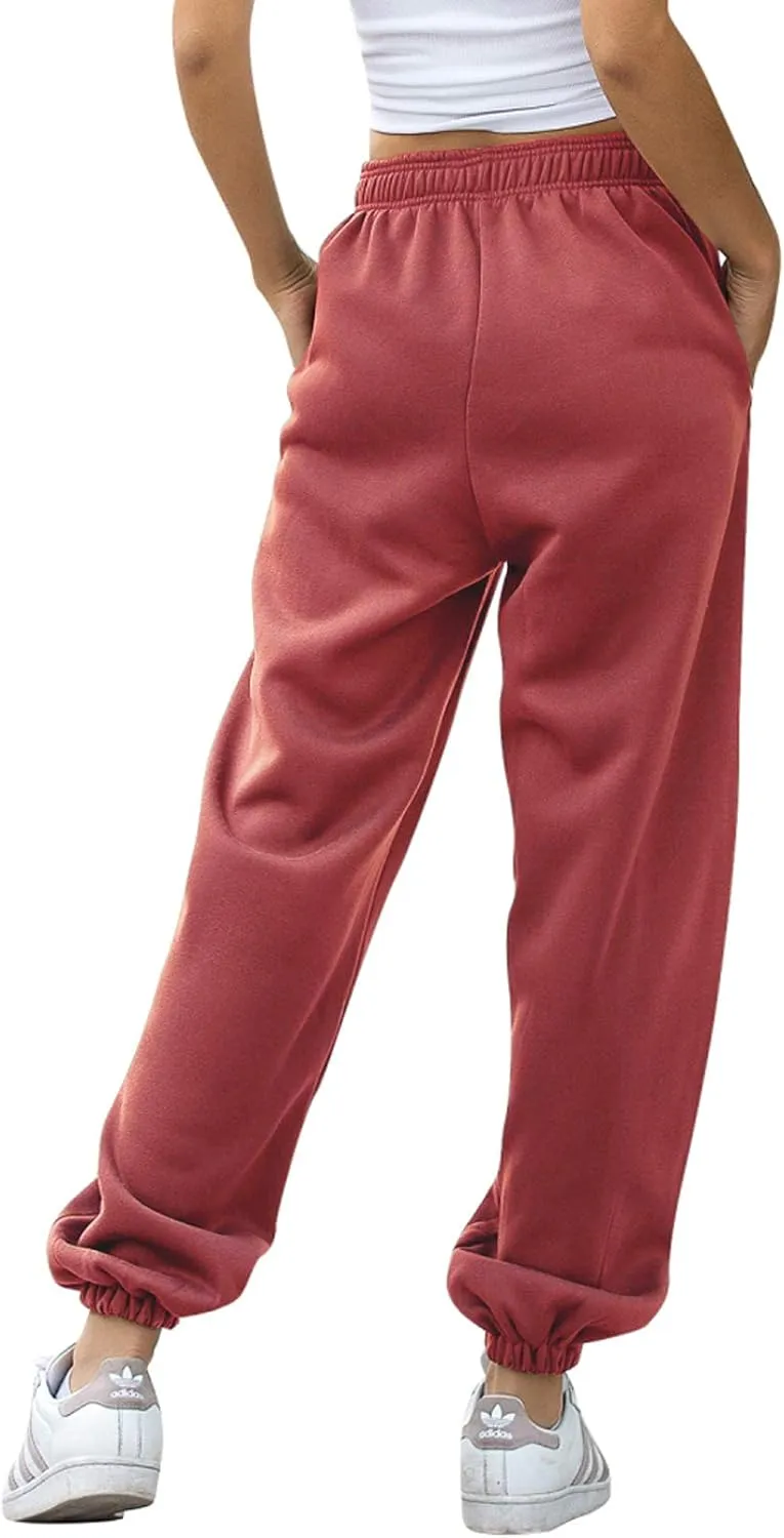Womens Cinch Bottom Sweatpants Pockets High Waist Sporty Gym Athletic Fit Jogger Pants Lounge Trousers
