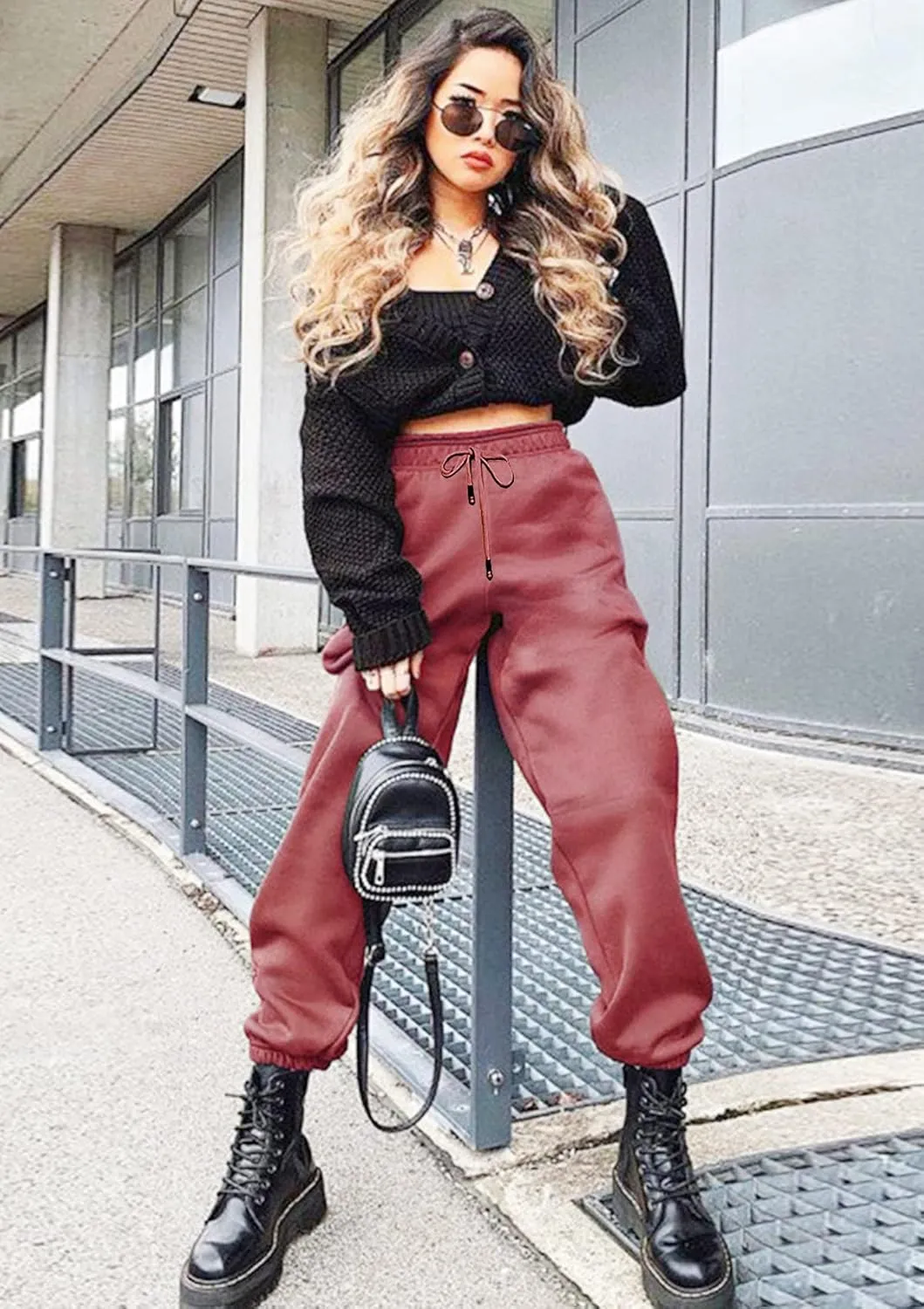 Womens Cinch Bottom Sweatpants Pockets High Waist Sporty Gym Athletic Fit Jogger Pants Lounge Trousers