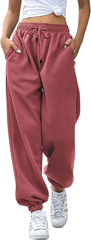 Womens Cinch Bottom Sweatpants Pockets High Waist Sporty Gym Athletic Fit Jogger Pants Lounge Trousers