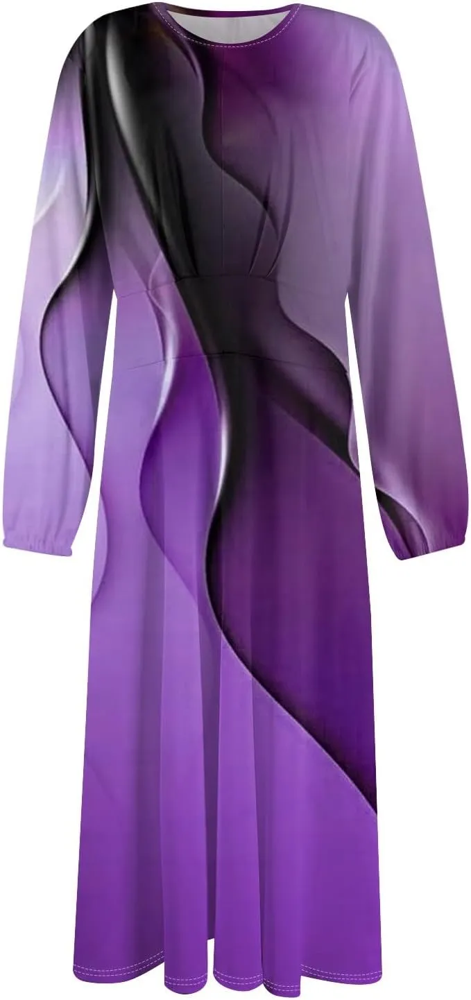 Women's Elegant Long Sleeve Gradient Midi Dress Stylish Casual Wear for Parties Work and Everyday Outfits
