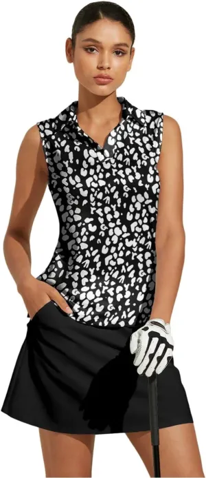 Women's Golf Shirts Sleeveless Collared Shirt for Women Quick Dry Button Up Tennis T-Shirt Printed Workout Tank Tops