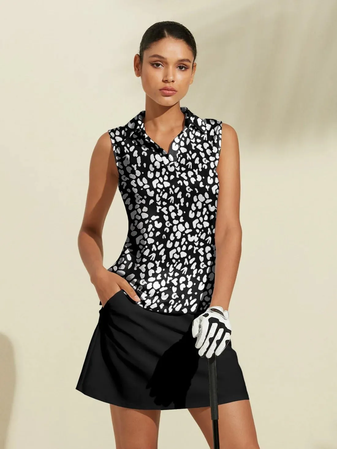 Women's Golf Shirts Sleeveless Collared Shirt for Women Quick Dry Button Up Tennis T-Shirt Printed Workout Tank Tops