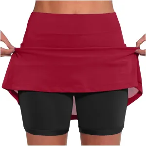 Women's Golf Skorts Color Block Skirt with Built-in Shorts Summer Tennis Athletic Skort Vacation Running Clothes 2025
