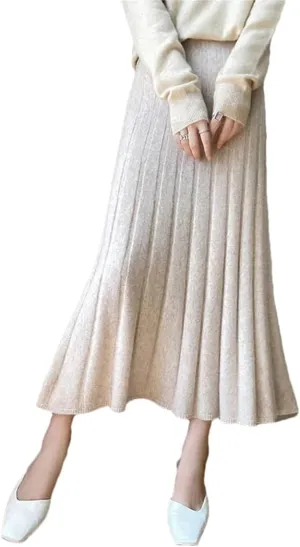 Women's High Waist Pleated Skirt Elegant College Style Midi Skirt Thick Ladies Fashion Autumn Skirt