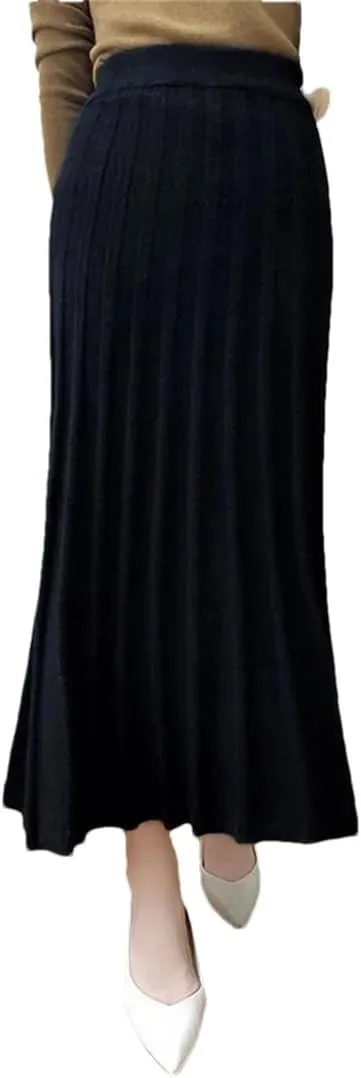 Women's High Waist Pleated Skirt Elegant College Style Midi Skirt Thick Ladies Fashion Autumn Skirt