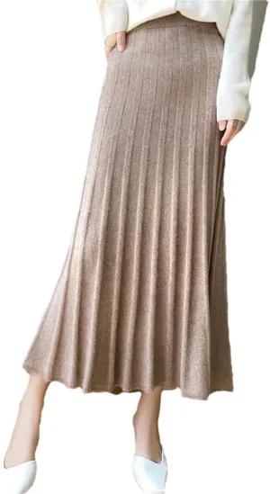Women's High Waist Pleated Skirt Elegant College Style Midi Skirt Thick Ladies Fashion Autumn Skirt