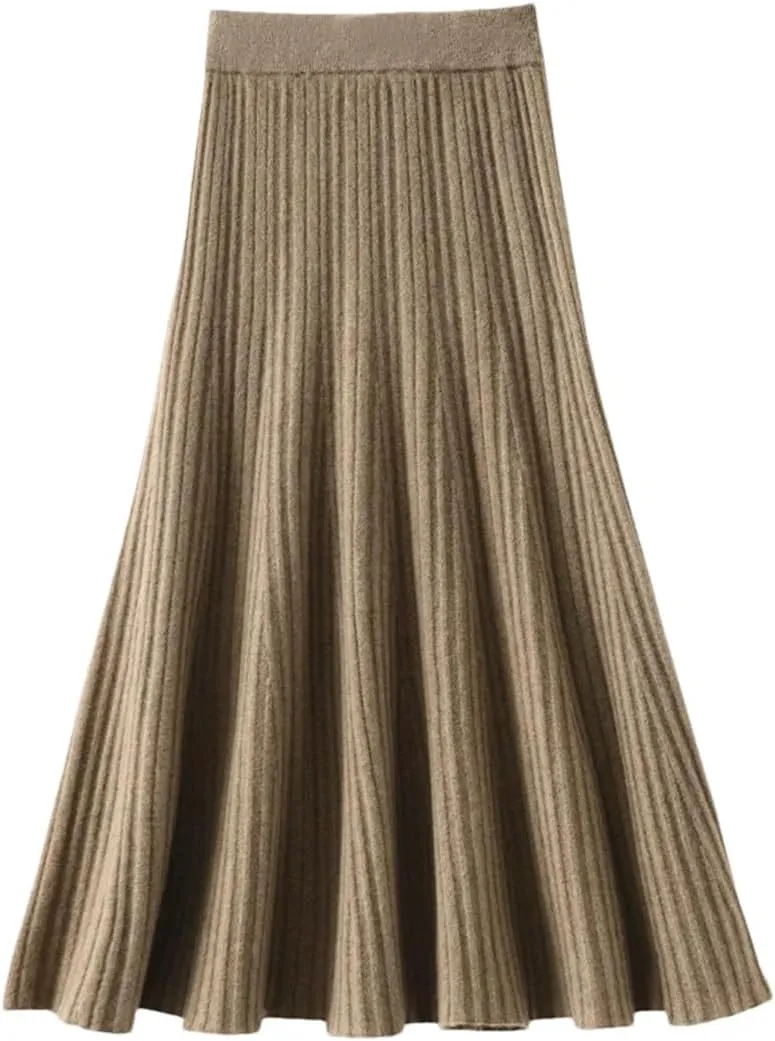 Women's High Waist Pleated Skirt Elegant College Style Wool Midi Skirt Thick Ladies Fashion Autumn A-Line Skirt
