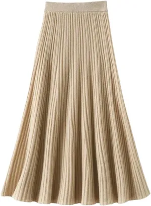 Women's High Waist Pleated Skirt Elegant College Style Wool Midi Skirt Thick Ladies Fashion Autumn A-Line Skirt