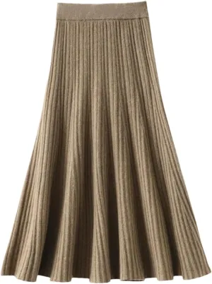 Women's High Waist Pleated Skirt Elegant College Style Wool Midi Skirt Thick Ladies Fashion Autumn A-Line Skirt