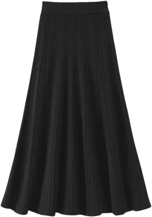 Women's High Waist Pleated Skirt Elegant College Style Wool Midi Skirt Thick Ladies Fashion Autumn A-Line Skirt