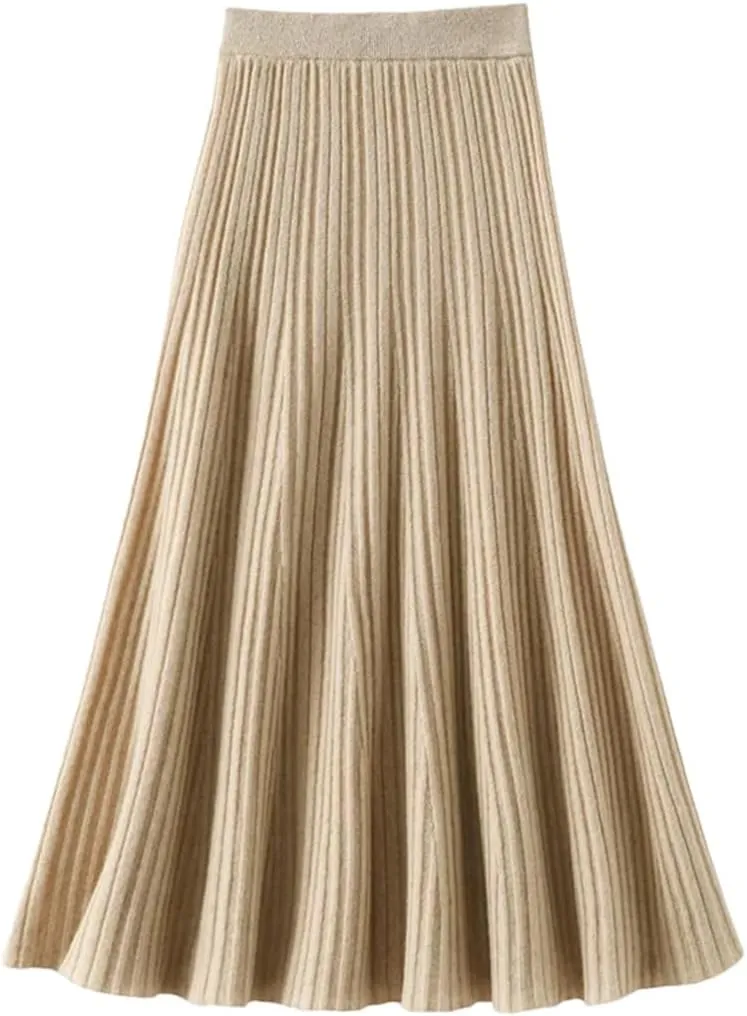 Women's High Waist Pleated Skirt Elegant College Style Wool Midi Skirt Thick Ladies Fashion Autumn A-Line Skirt