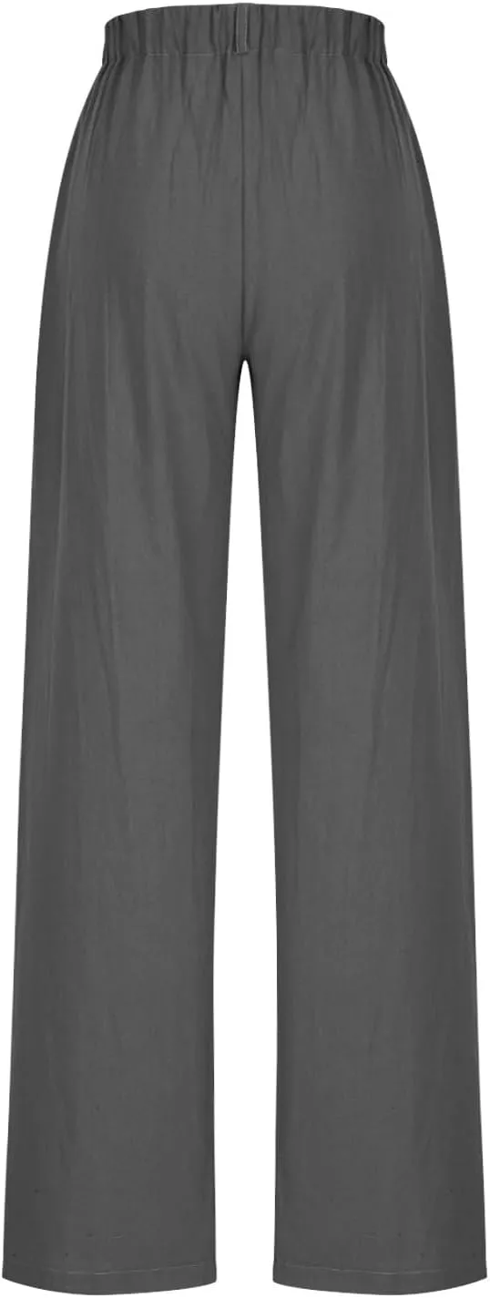 Women's High Waisted Cotton Linen Pants Wide Leg Dress Pants Palazzo Trousers Business Casual Work Pants with Pockets
