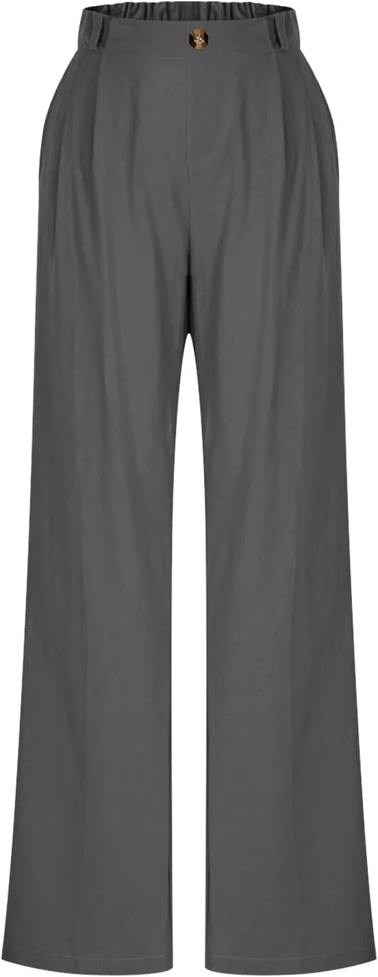 Women's High Waisted Cotton Linen Pants Wide Leg Dress Pants Palazzo Trousers Business Casual Work Pants with Pockets